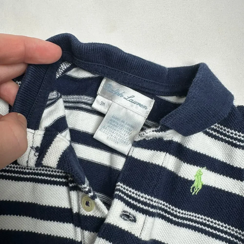 Ralph Lauren Long Sleeve Navy & White Striped Jumpsuit Romper Sz 3mo